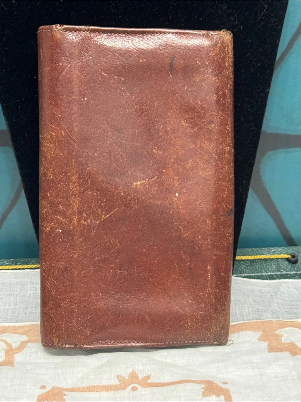 Vintage Texier Brown Leather Bifold Wallet Embossed Logo TEXIER / Made In France